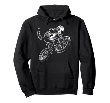 Cat Riding Bicycle Helmet Mountain Hoodie - Unique Graphic for Adults - T-Shirt, Sweatshirt, Hoodie
