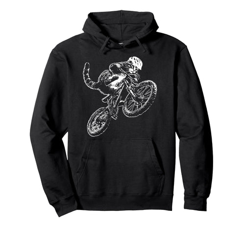 Cat Riding Bicycle Helmet Mountain Hoodie - Unique Graphic for Adults - T-Shirt, Sweatshirt, Hoodie