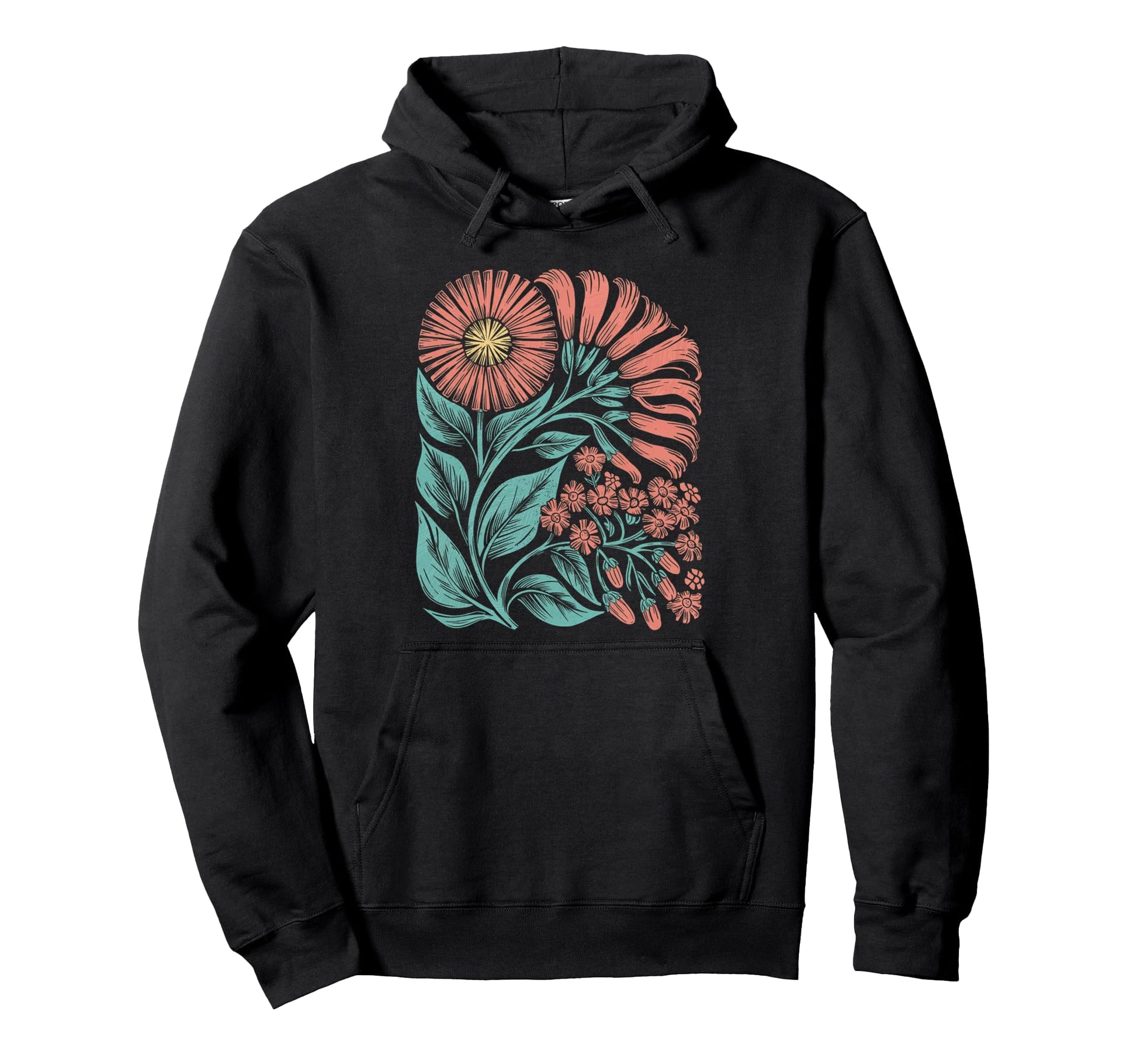 Botanical Boho Daisy Flower Floral Hoodie - Custom Art Print for Adults - T-Shirt, Sweatshirt, Hoodie