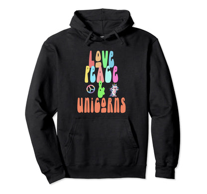 Love Peace Unicorns Fun Hippie Costume Hoodie - Custom Art Print Men Women - T-Shirt, Sweatshirt, Hoodie