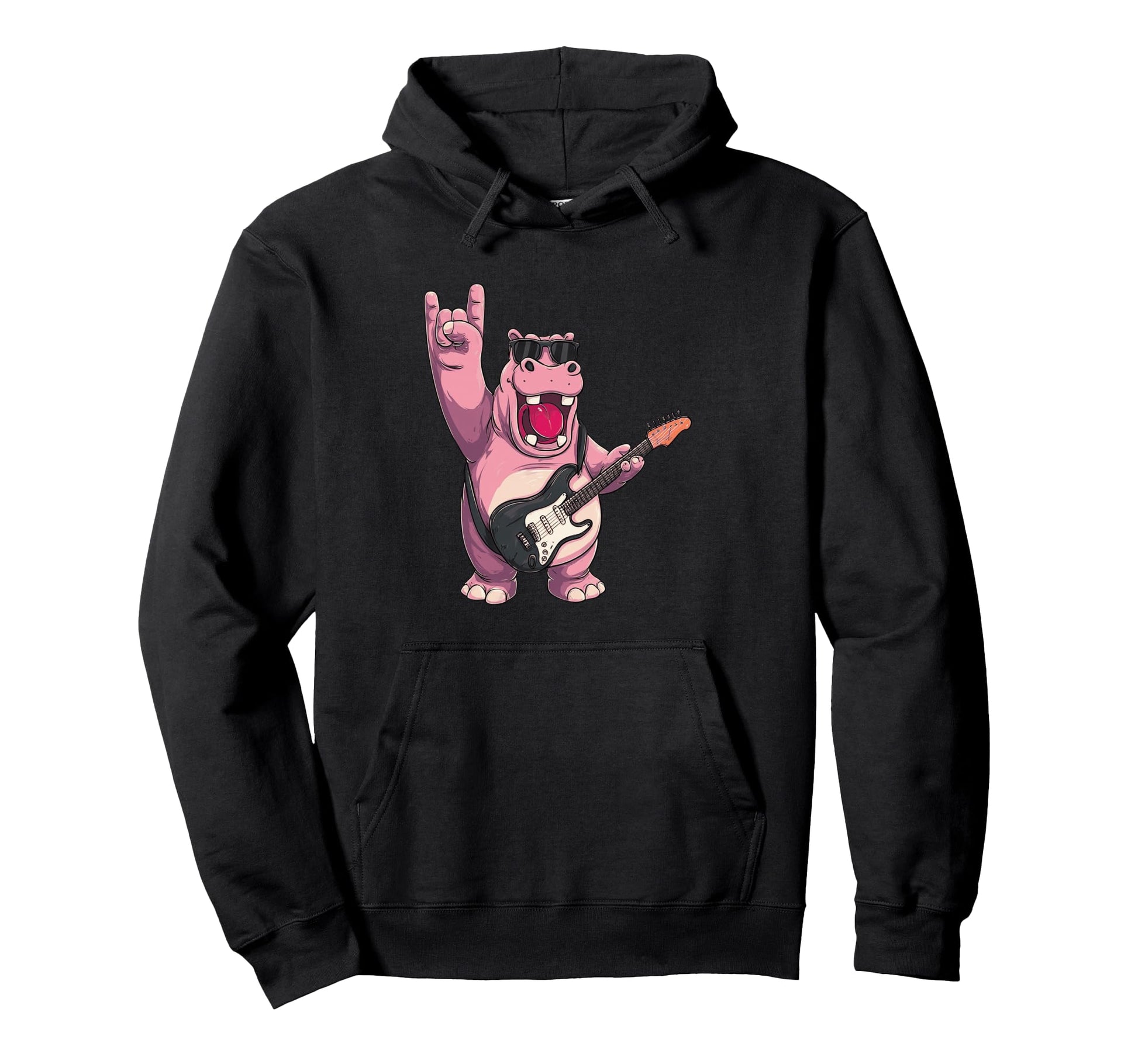 Hippo Guitar Player Rock Music Hoodie - Minimalist Print Unisex - T-Shirt, Sweatshirt, Hoodie