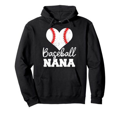Baseball Nana Heart Funny Heartfelt Love Hoodie - Trendy Graphic Men Women - T-Shirt, Sweatshirt, Hoodie