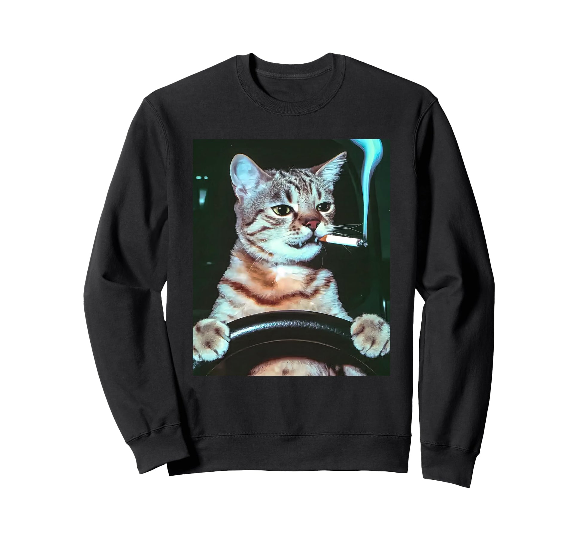 Cat Smoking Driving Grunge Kitty Edgy Sweatshirt - Streetwear Style Unisex - T-Shirt, Sweatshirt, Hoodie