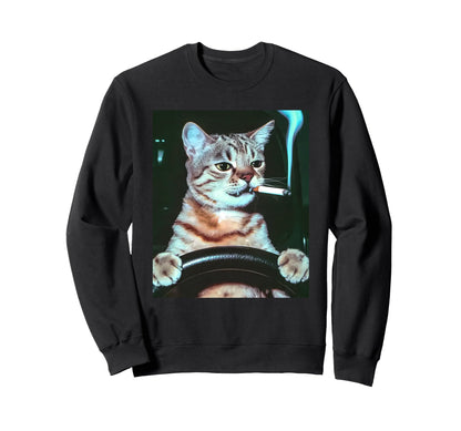 Cat Smoking Driving Grunge Kitty Edgy Sweatshirt - Streetwear Style Unisex - T-Shirt, Sweatshirt, Hoodie