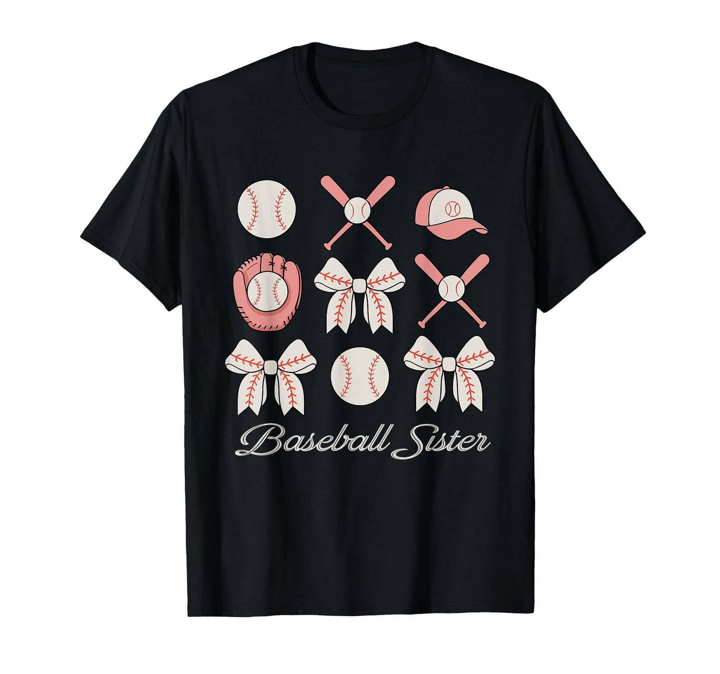 Baseball Sister Coquette Bow Cheer T-Shirt - Unique Graphic Men Women - T-Shirt, Sweatshirt, Hoodie