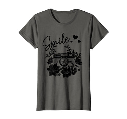 Photographer Smile Camera Flowers T-Shirt - Graphic Print Men Women - T-Shirt, Sweatshirt, Hoodie