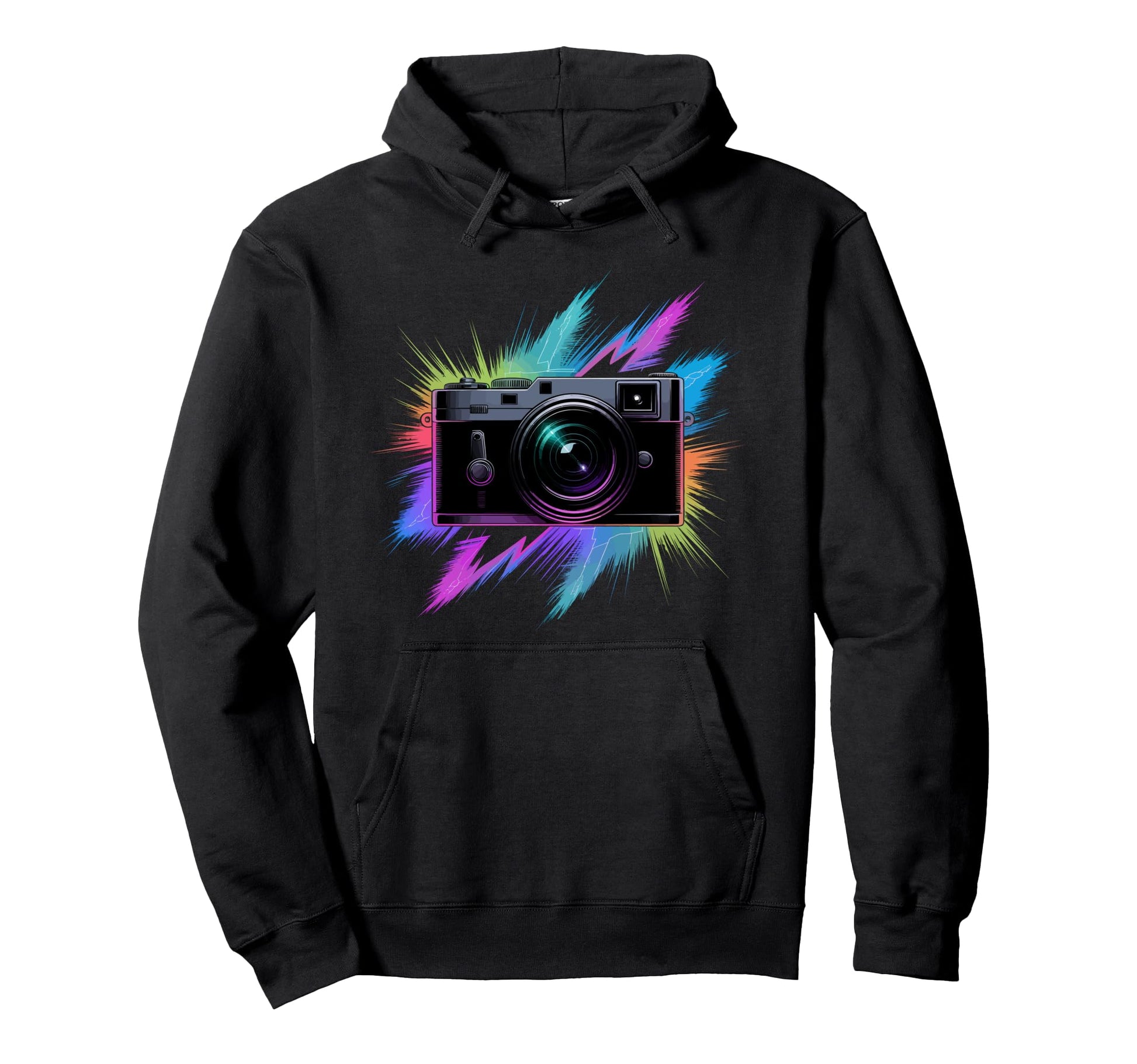 Colorful Camera Electric Photography Hoodie - Minimalist Print Unisex - T-Shirt, Sweatshirt, Hoodie