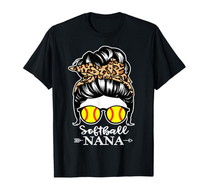 Softball Nana Messy Bun Hair Funny T-Shirt - Streetwear Style Men Women - T-Shirt, Sweatshirt, Hoodie