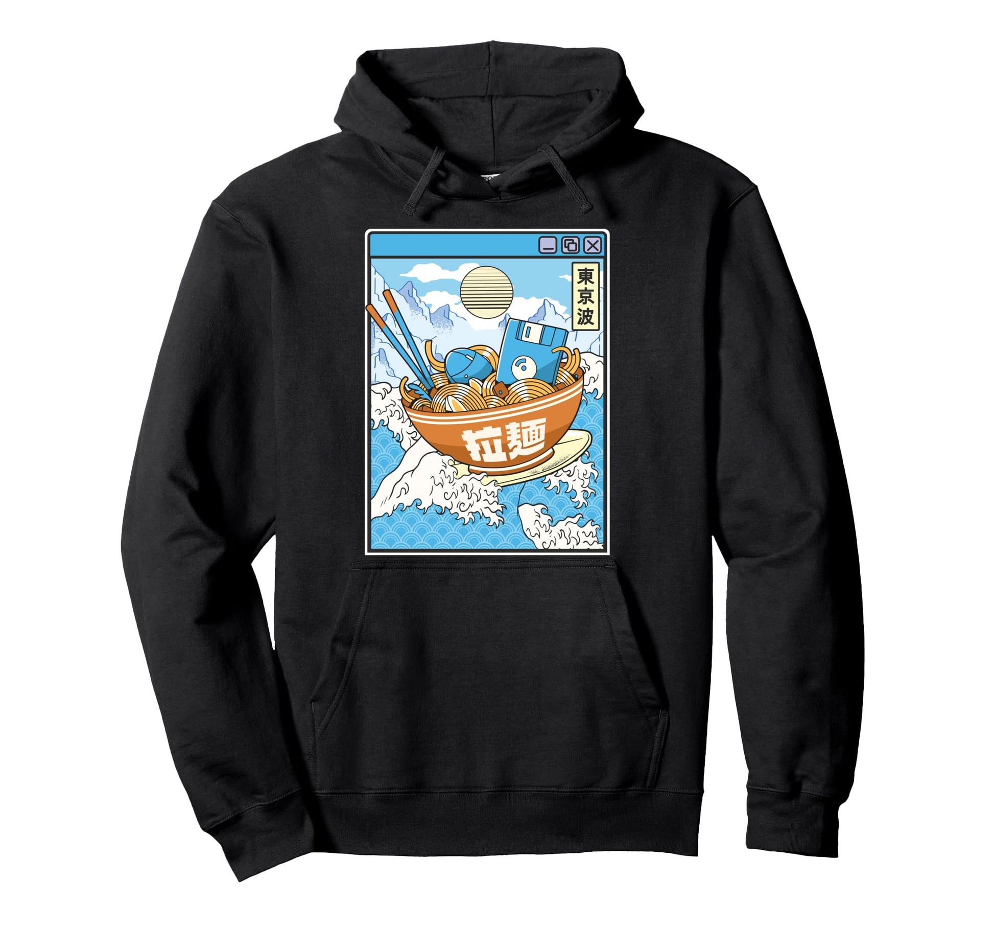 Surfing Digital Ramen Bowl Japanese Hoodie - Minimalist Print Men Women - T-Shirt, Sweatshirt, Hoodie