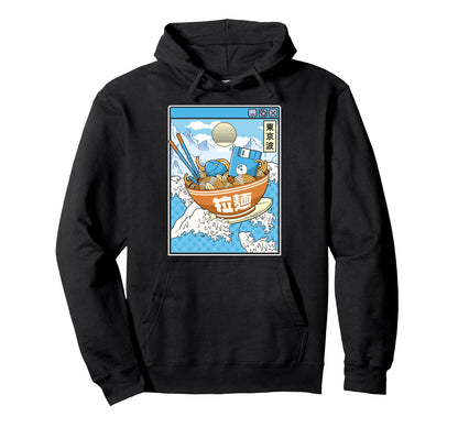Surfing Digital Ramen Bowl Japanese Hoodie - Minimalist Print Men Women - T-Shirt, Sweatshirt, Hoodie