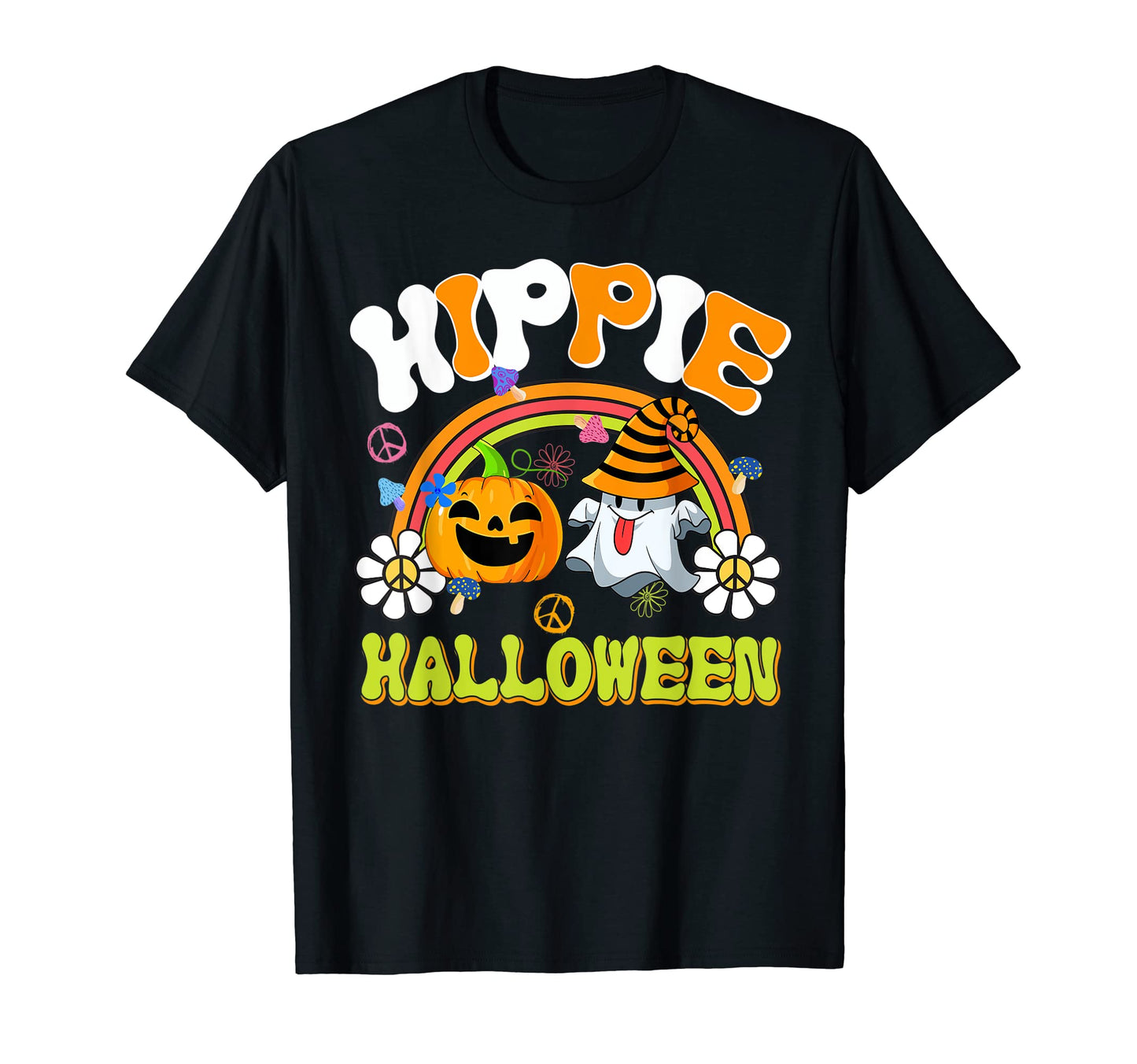 Hipppie Halloween Boo Ghost Pumpkin T-Shirt - Unique Graphic for Adults - T-Shirt, Sweatshirt, Hoodie