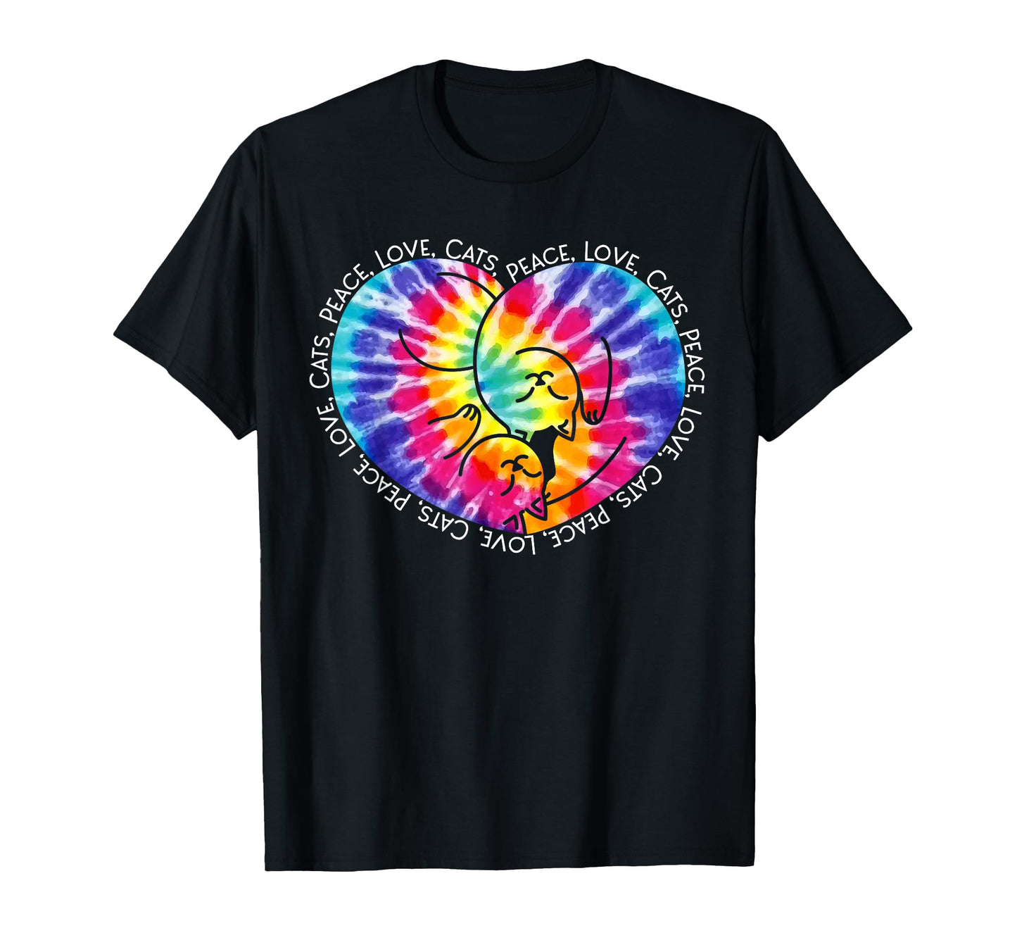 Peace Love Cats Tie Dye Heart Kitty T-Shirt - Streetwear Style for Adults - T-Shirt, Sweatshirt, Hoodie