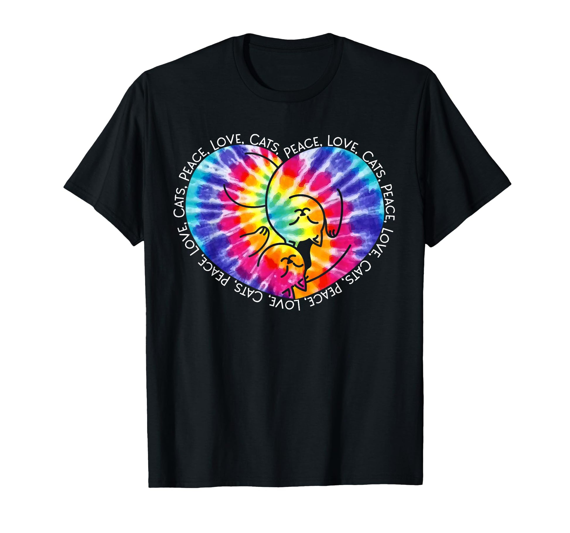 Peace Love Cats Tie Dye Heart Kitty T-Shirt - Streetwear Style for Adults - T-Shirt, Sweatshirt, Hoodie