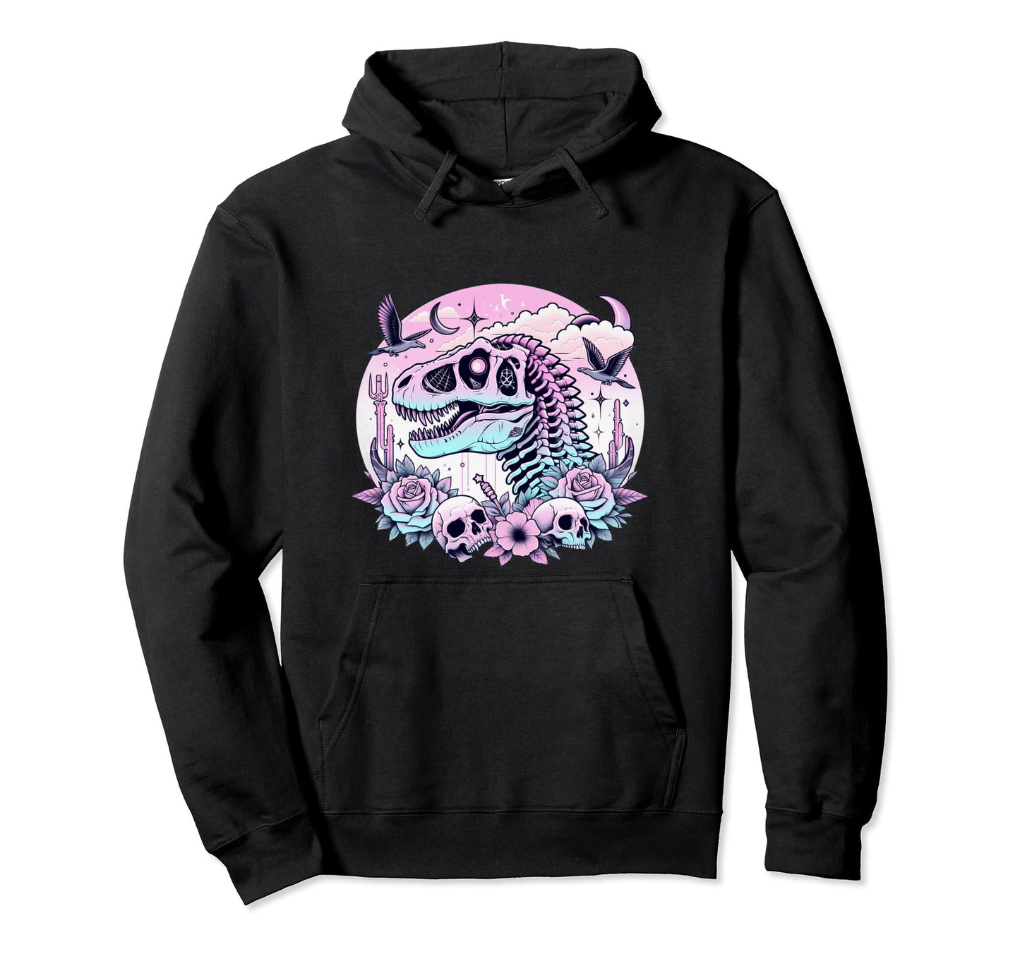 Pastel Goth T Rex Skull Dinosaur Hoodie - Casual Everyday Wear Unisex - T-Shirt, Sweatshirt, Hoodie