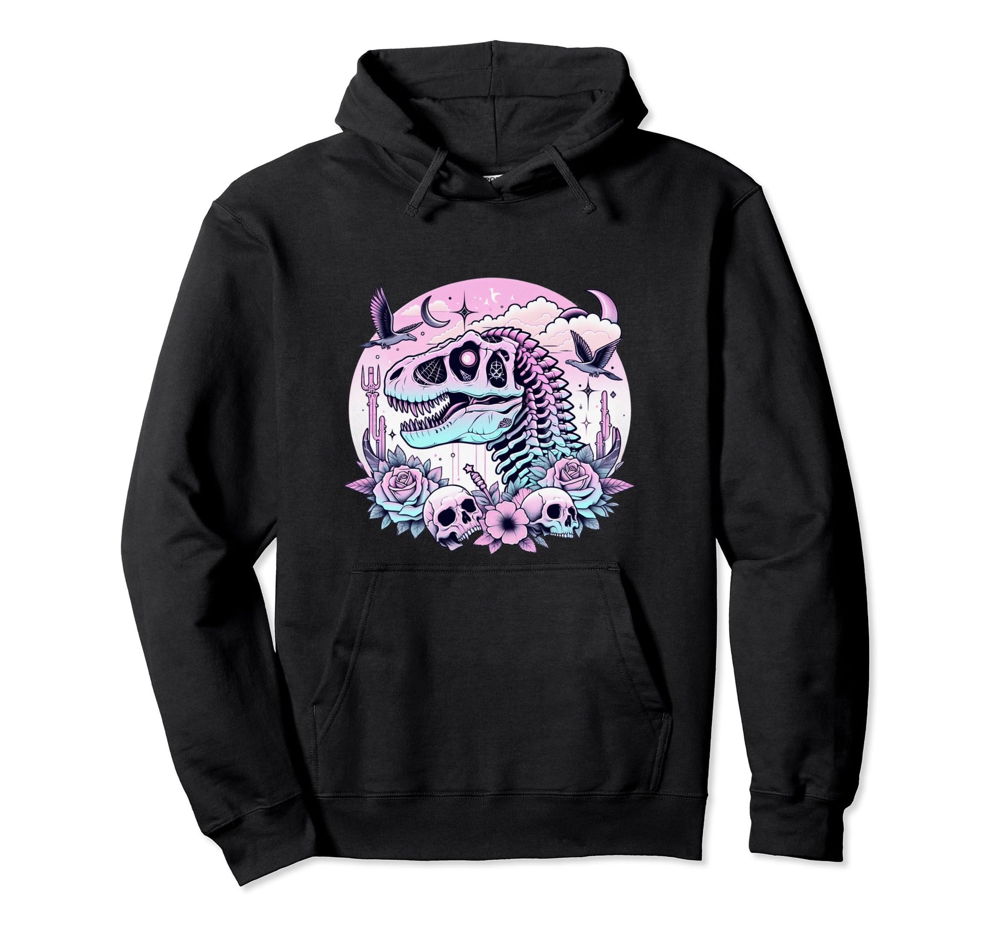 Pastel Goth T Rex Skull Dinosaur Hoodie - Casual Everyday Wear Unisex - T-Shirt, Sweatshirt, Hoodie