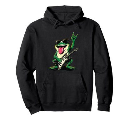 Funny Rock Frog Guitar Player Cartoon Hoodie - Streetwear Style for Adults - T-Shirt, Sweatshirt, Hoodie