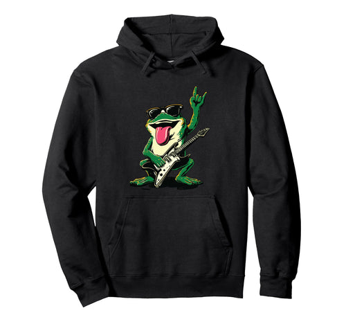Funny Rock Frog Guitar Player Cartoon Hoodie - Streetwear Style for Adults - T-Shirt, Sweatshirt, Hoodie