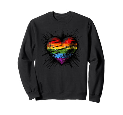 Gay Pride Rainbow Heart Artistic Sweatshirt - Aesthetic Graphic Unisex - T-Shirt, Sweatshirt, Hoodie
