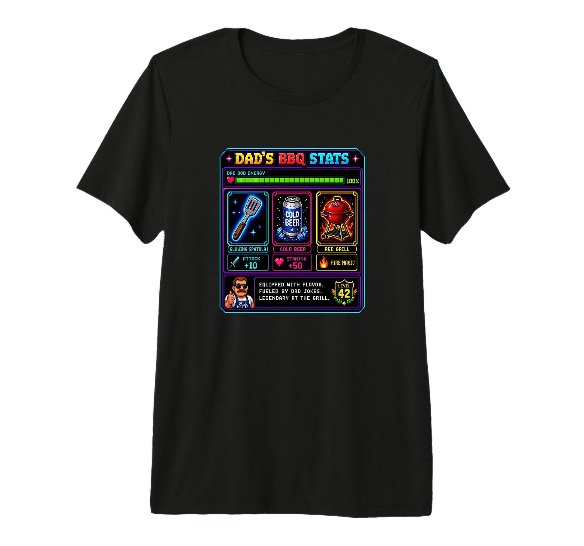 Funny Dads Bbq Stat Pixel Art Grilling T-Shirt - Graphic Print Men Women - T-Shirt, Sweatshirt, Hoodie