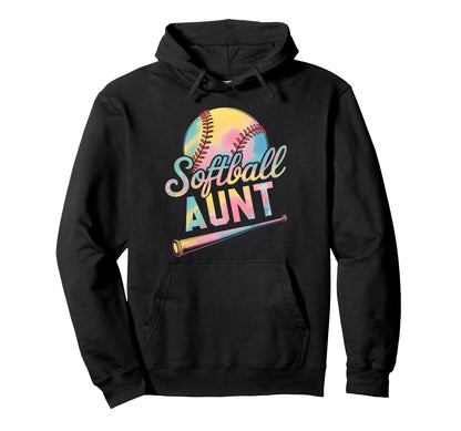 Softball Aunt Tie Dye Mothers Day Hoodie - Novelty Apparel Unisex - T-Shirt, Sweatshirt, Hoodie