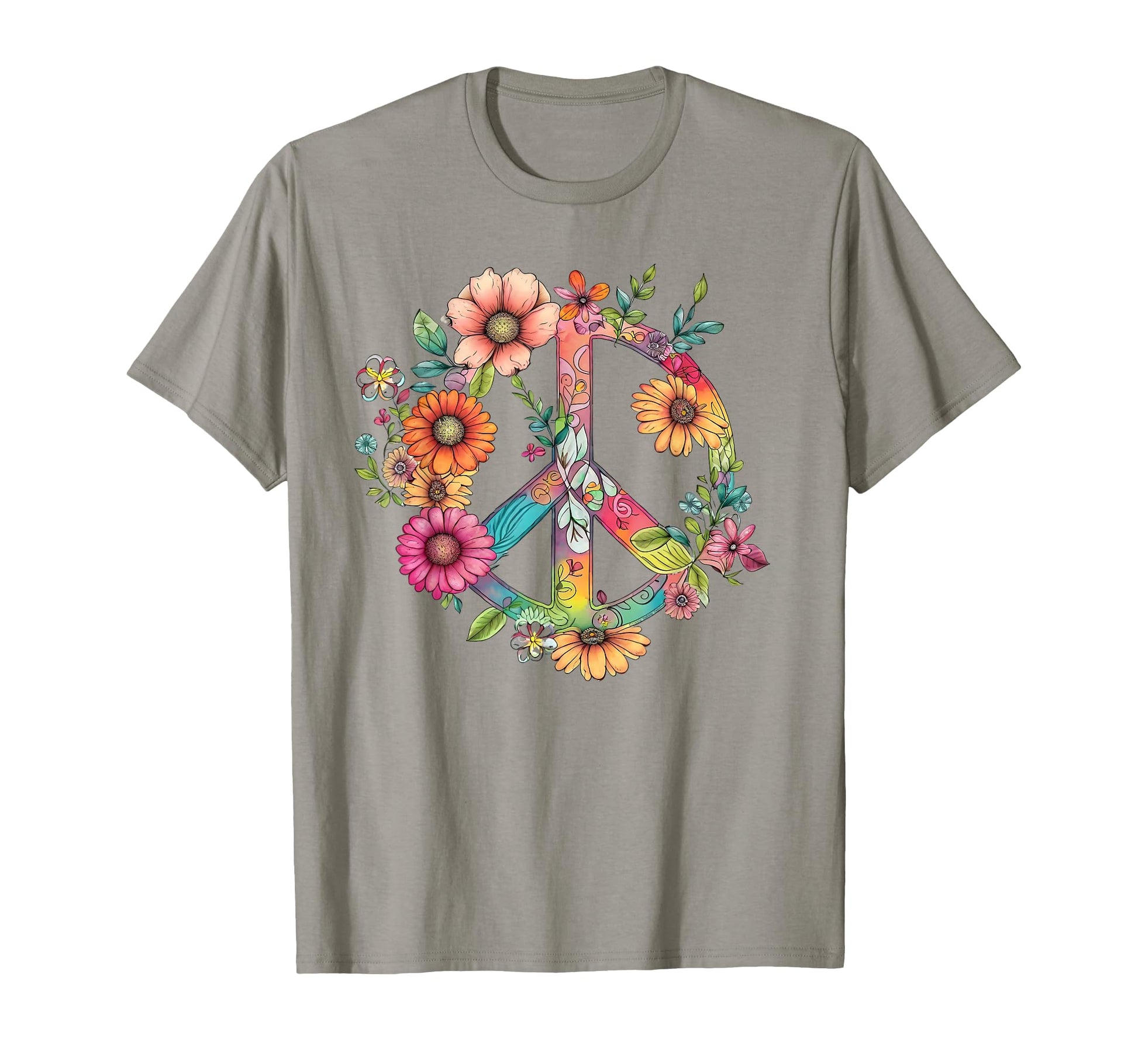 Pretty 60S Peace Love Floral T-Shirt - Casual Everyday Wear for Adults - T-Shirt, Sweatshirt, Hoodie