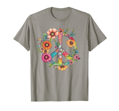 Pretty 60S Peace Love Floral T-Shirt - Casual Everyday Wear for Adults - T-Shirt, Sweatshirt, Hoodie