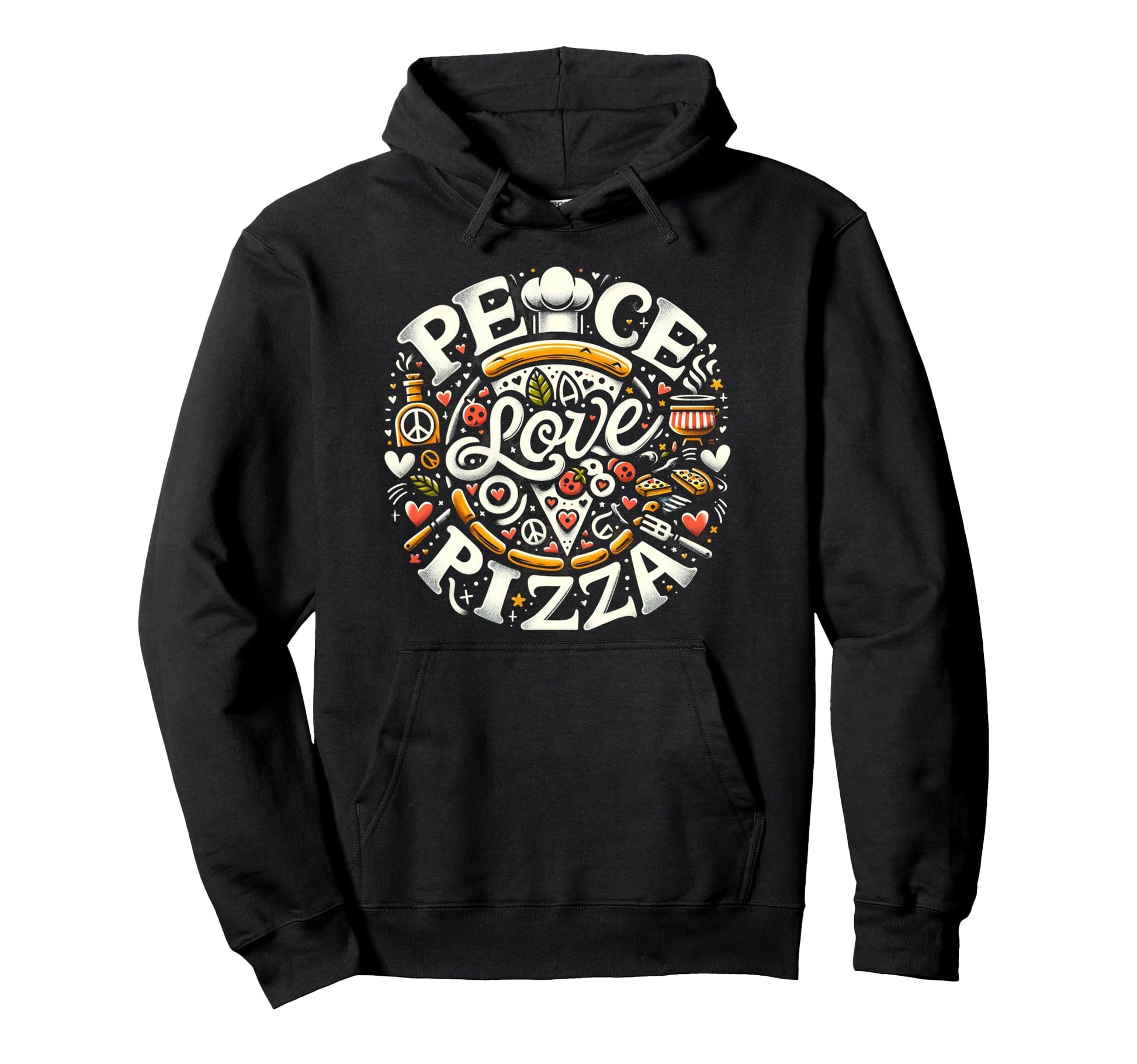 Gourmet Peace Love Pizza Collection Hoodie - Minimalist Print for Adults - T-Shirt, Sweatshirt, Hoodie
