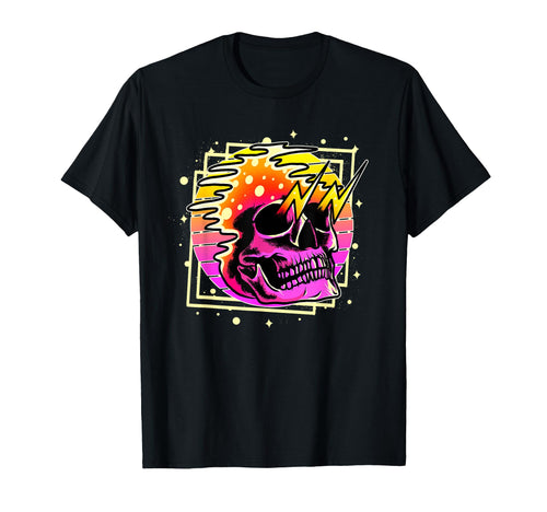 Vaporwave Skull Head Sunset Synthwave T-Shirt - Trendy Graphic Unisex - T-Shirt, Sweatshirt, Hoodie