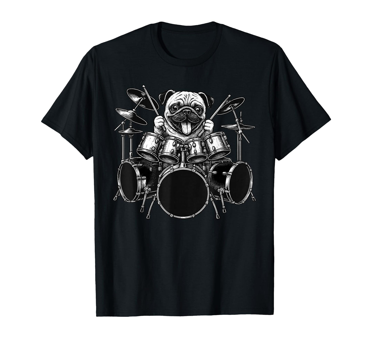 Pug Playing Drums Drummer Dog Lover T-Shirt - Trendy Graphic Unisex - T-Shirt, Sweatshirt, Hoodie