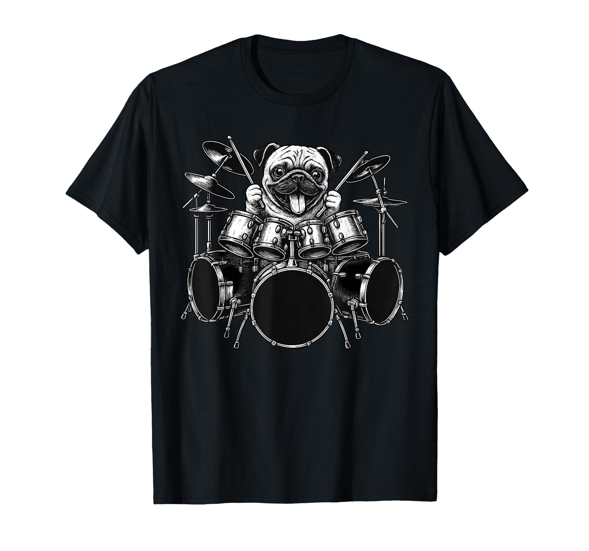 Pug Playing Drums Drummer Dog Lover T-Shirt - Trendy Graphic Unisex - T-Shirt, Sweatshirt, Hoodie