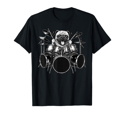 Pug Playing Drums Drummer Dog Lover T-Shirt - Trendy Graphic Unisex - T-Shirt, Sweatshirt, Hoodie