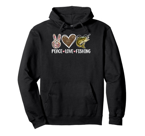 Leopard Peace Love Bass Fishing Hoodie - Novelty Apparel Unisex - T-Shirt, Sweatshirt, Hoodie