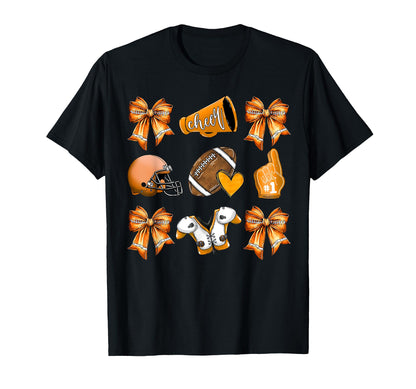 Orange Football Mom Coquette Bows Game T-Shirt - Minimalist Print Unisex - T-Shirt, Sweatshirt, Hoodie