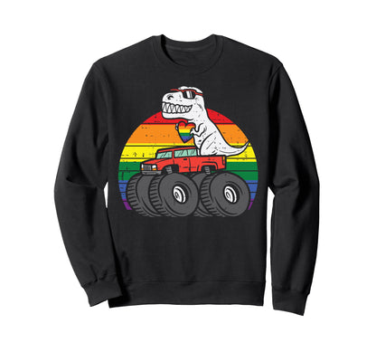 Trex Truck Rainbow Gay Sunset Lgbtq Sweatshirt - Aesthetic Graphic Unisex - T-Shirt, Sweatshirt, Hoodie