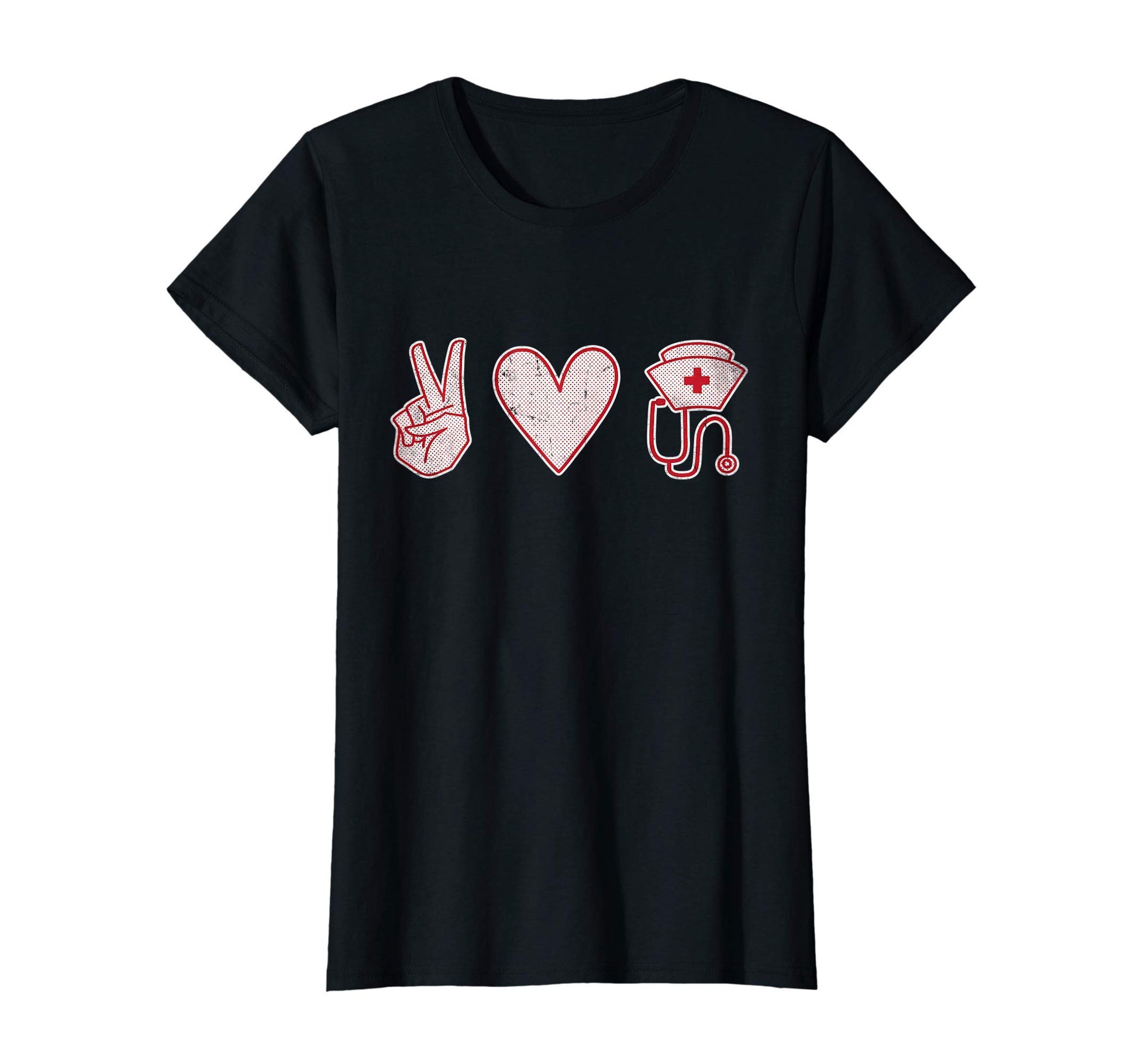 Womens Peace Love Nursing Distressed T-Shirt - Unique Graphic for Adults - T-Shirt, Sweatshirt, Hoodie
