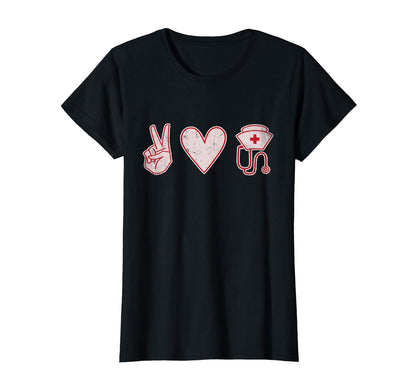 Womens Peace Love Nursing Distressed T-Shirt - Unique Graphic for Adults - T-Shirt, Sweatshirt, Hoodie