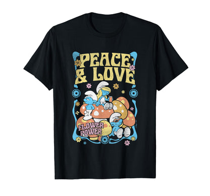 Smurfs Peace Love Flower Power T-Shirt - Novelty Apparel for Adults - T-Shirt, Sweatshirt, Hoodie