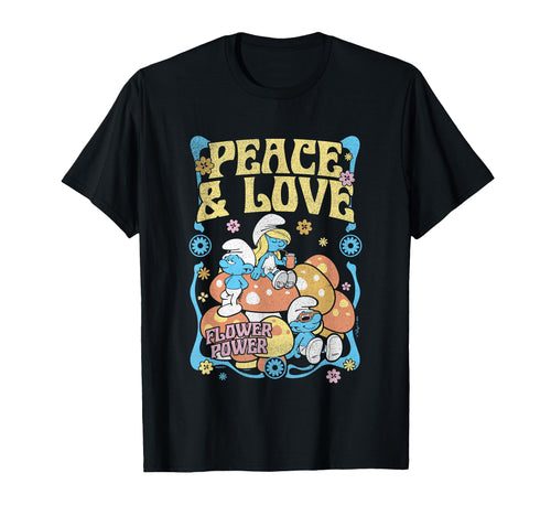 Smurfs Peace Love Flower Power T-Shirt - Novelty Apparel for Adults - T-Shirt, Sweatshirt, Hoodie