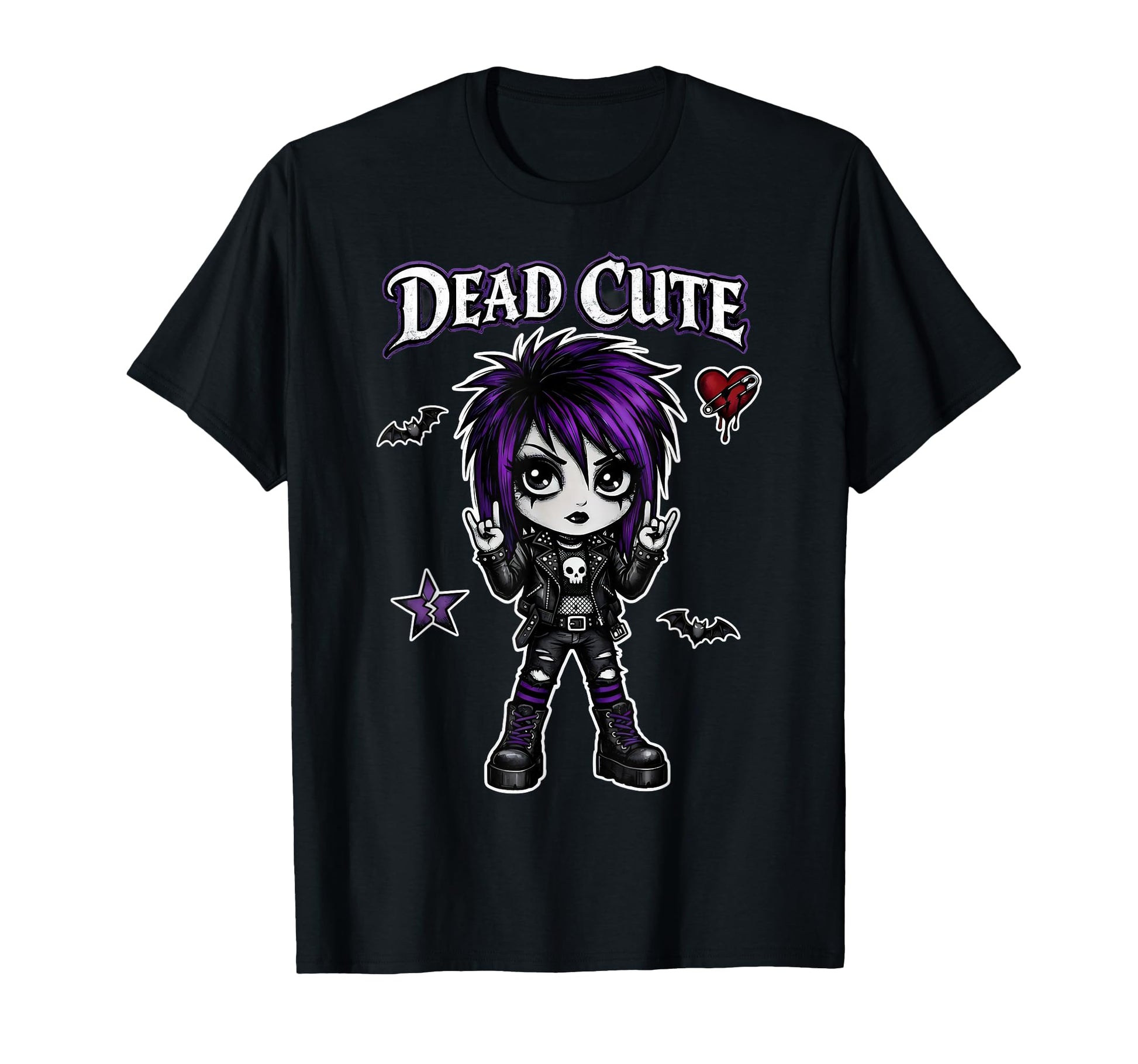 Dead Goth Purple Hair Rock Sign Emo Art T-Shirt - Unique Graphic Unisex - T-Shirt, Sweatshirt, Hoodie