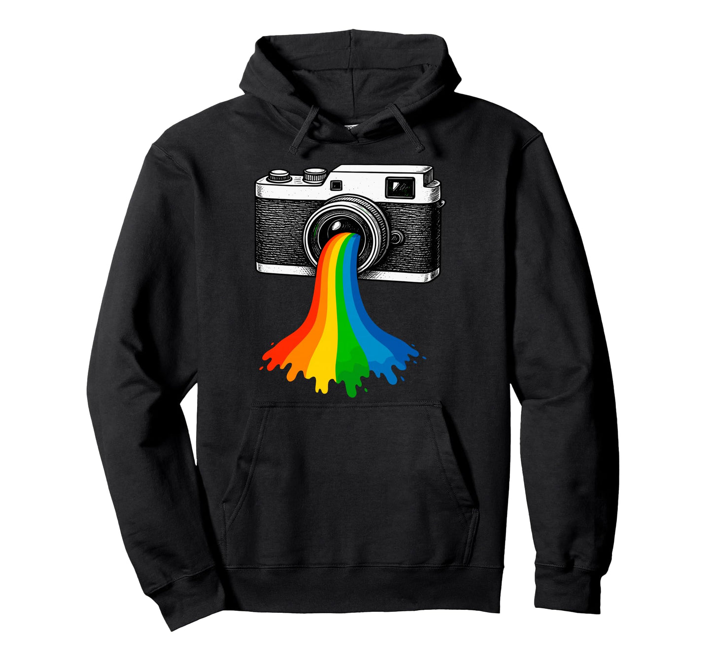 Photo Camera Rainbow Splash Hoodie - Minimalist Print for Adults - T-Shirt, Sweatshirt, Hoodie