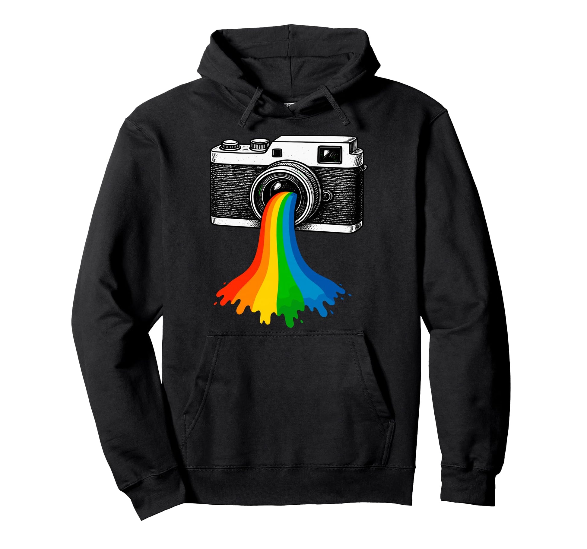 Photo Camera Rainbow Splash Hoodie - Minimalist Print for Adults - T-Shirt, Sweatshirt, Hoodie