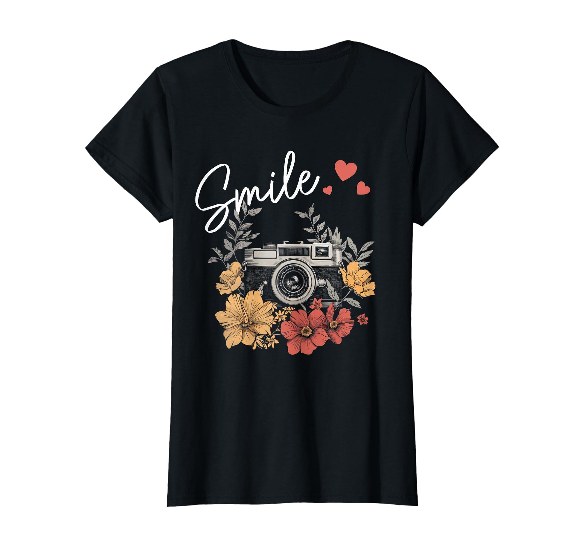 Photographer Smile Camera Flowers T-Shirt - Custom Art Print for Adults - T-Shirt, Sweatshirt, Hoodie