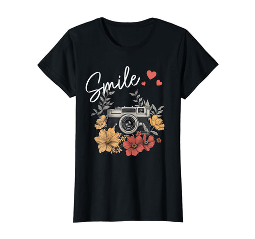 Photographer Smile Camera Flowers T-Shirt - Custom Art Print for Adults - T-Shirt, Sweatshirt, Hoodie