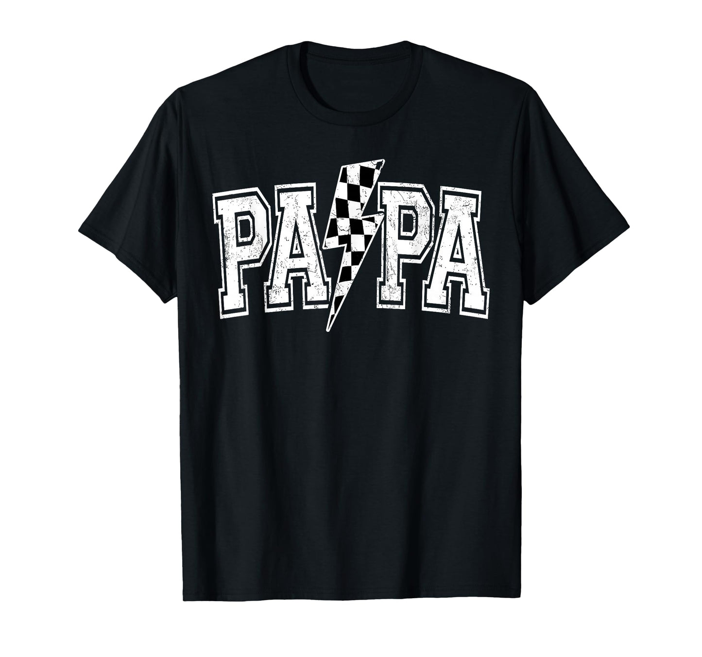 Papa Lightning Bolt Checkered Varsity T-Shirt - Unique Graphic for Adults - T-Shirt, Sweatshirt, Hoodie