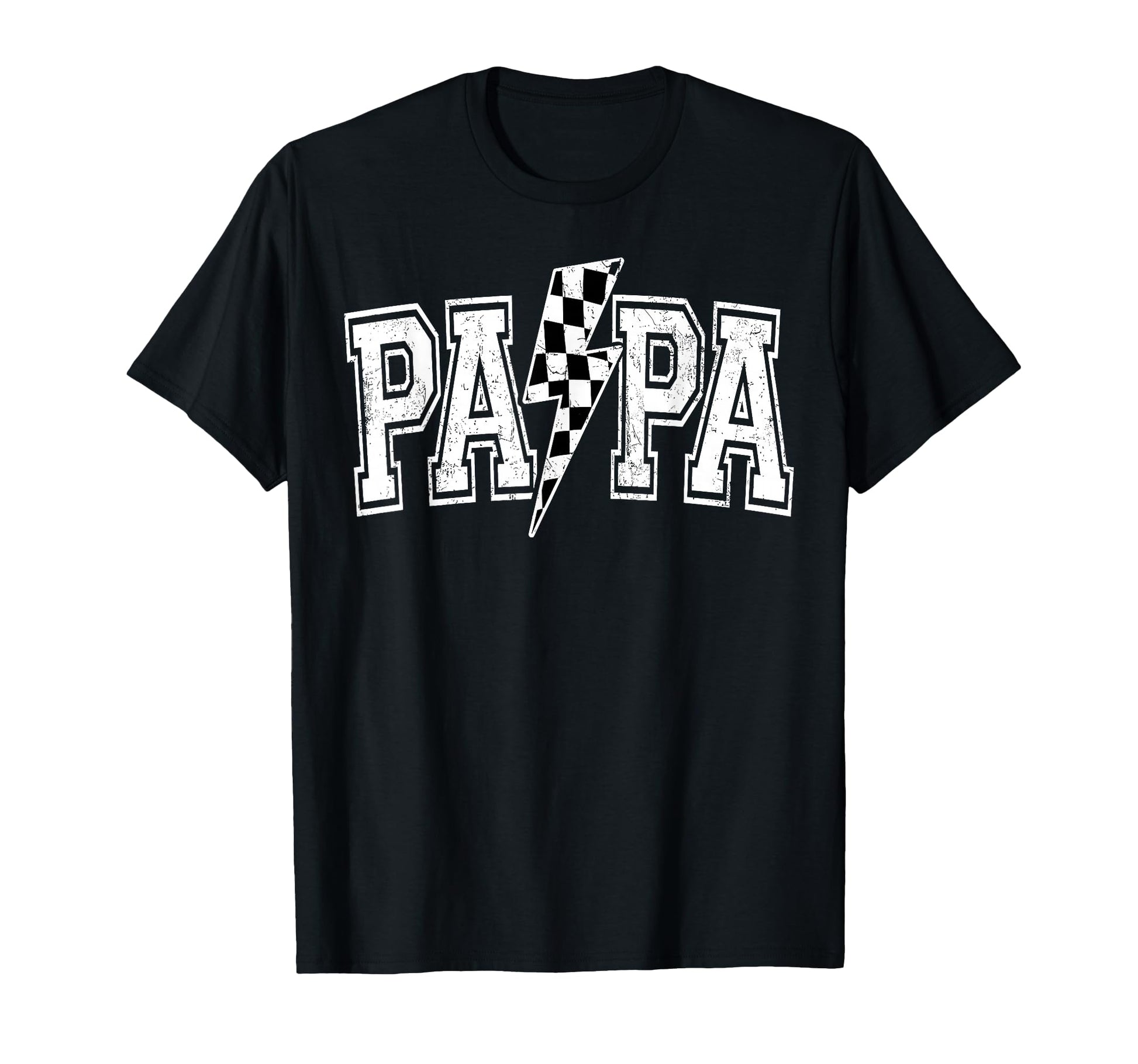 Papa Lightning Bolt Checkered Varsity T-Shirt - Unique Graphic for Adults - T-Shirt, Sweatshirt, Hoodie