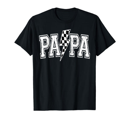 Papa Lightning Bolt Checkered Varsity T-Shirt - Unique Graphic for Adults - T-Shirt, Sweatshirt, Hoodie