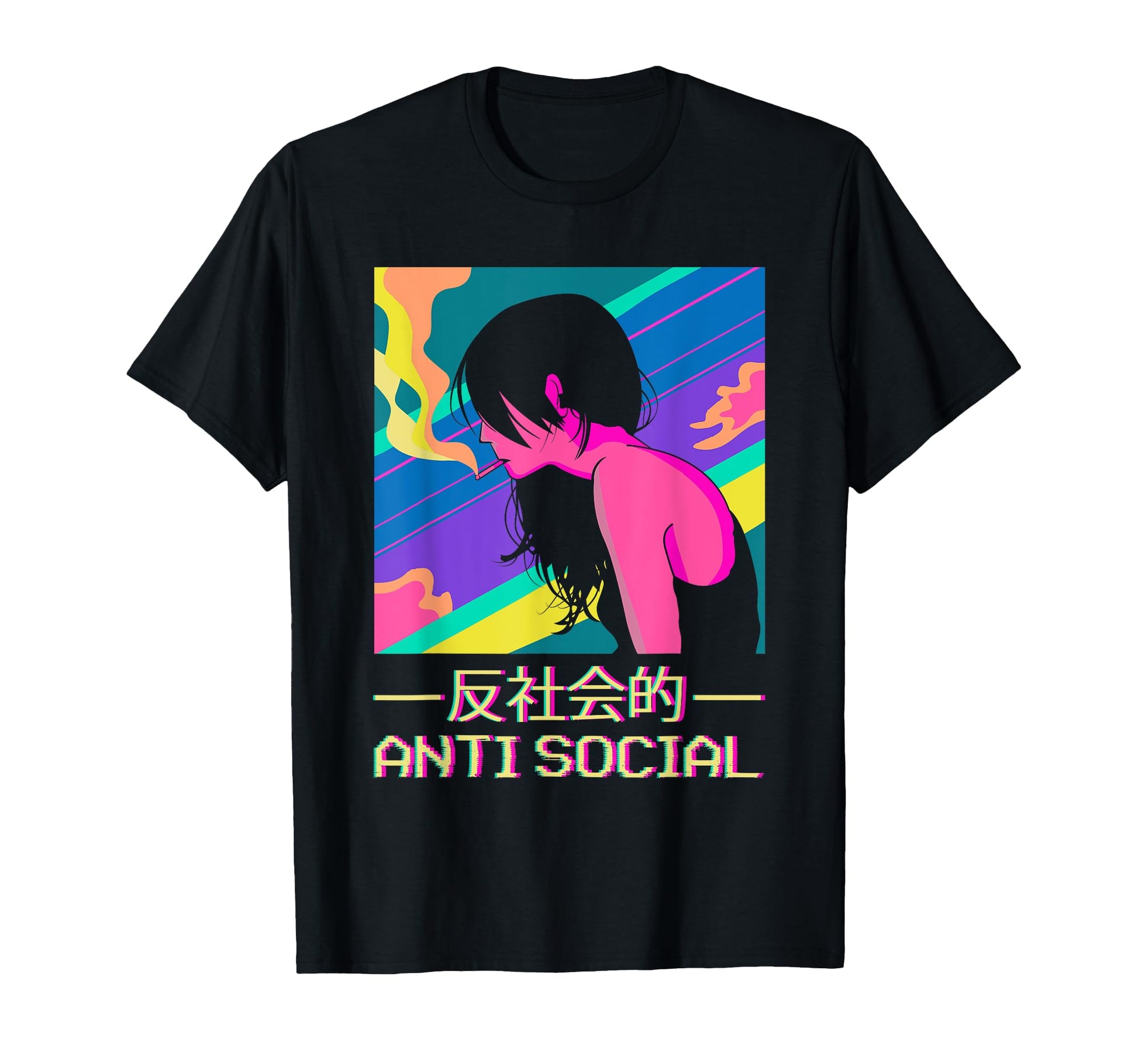 Anti Social Smoking Anime Japanese T-Shirt - Custom Art Print Men Women - T-Shirt, Sweatshirt, Hoodie
