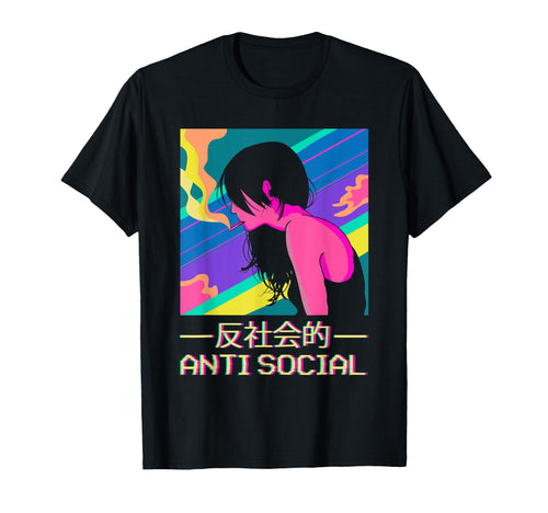 Anti Social Smoking Anime Japanese T-Shirt - Custom Art Print Men Women - T-Shirt, Sweatshirt, Hoodie