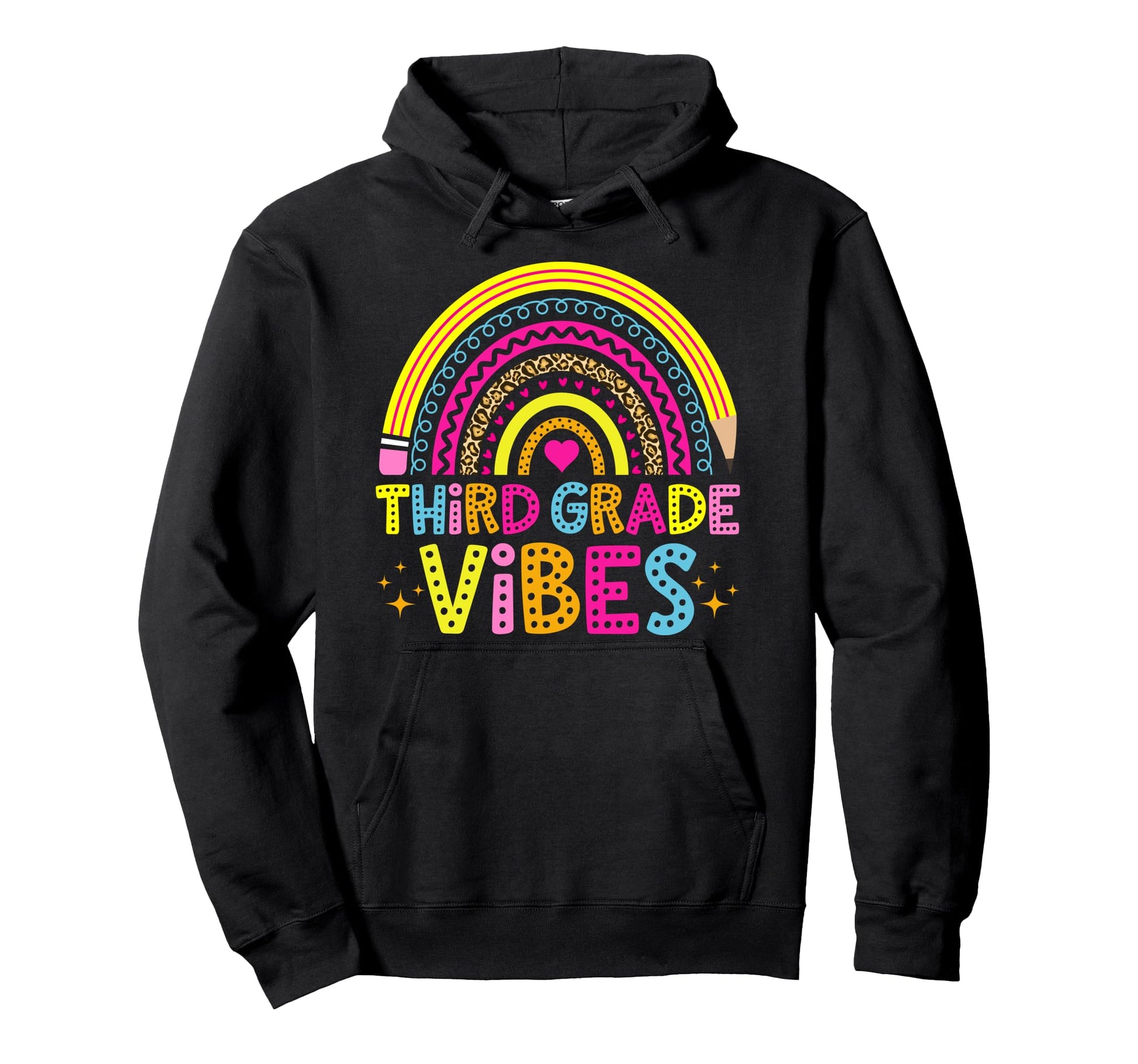 Third Grade Vibes Rainbow Teacher Hoodie - Trendy Graphic for Adults - T-Shirt, Sweatshirt, Hoodie