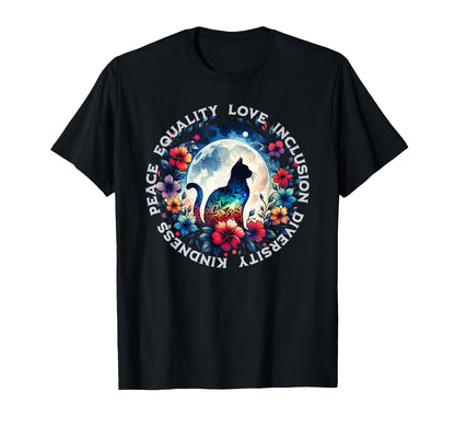 Floral Cat Kindness Peace Equality T-Shirt - Aesthetic Graphic Men Women - T-Shirt, Sweatshirt, Hoodie